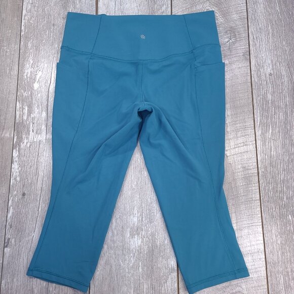 Athleta Pants Womens XL Blue Salutation High Rise Capri Lightweight Knit Comfort - Picture 2 of 7